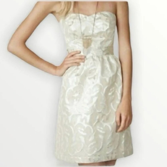 American Eagle Y2K Cream Metallic Strapless Sweetheart Neckline Dress Size 10 M - Picture 1 of 3